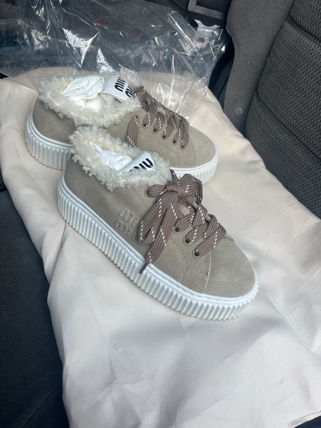 Miu Miu Shearling Trimmed Sneakers