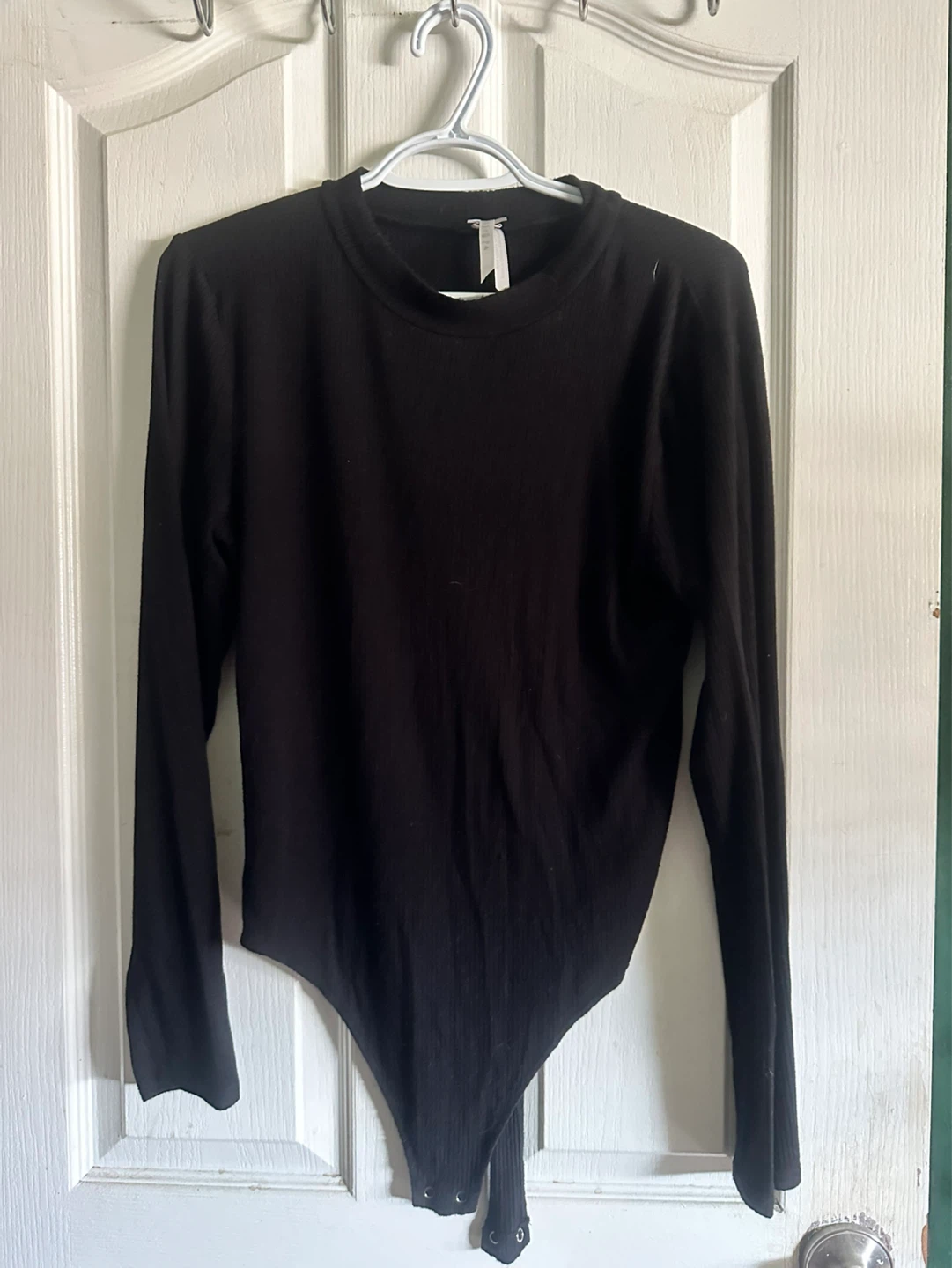 Black Long Sleeve Ribbed Bodysuit