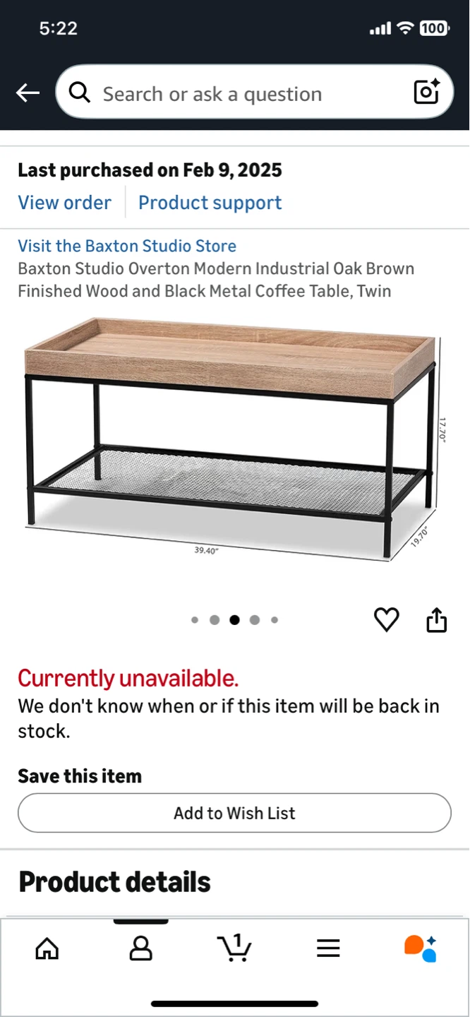 Baxton Studio Overton Coffee Table - Oak Brown/Black - photo 3