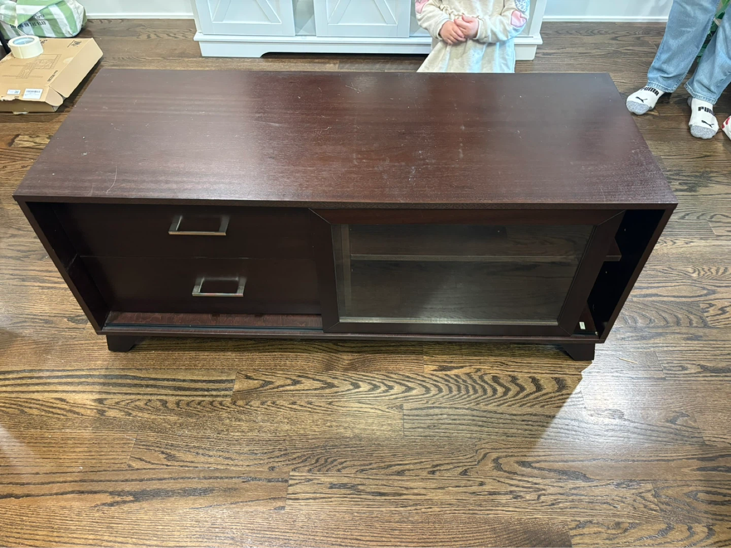 Dark Wood Media Console with Drawers and Glass Door - photo 2