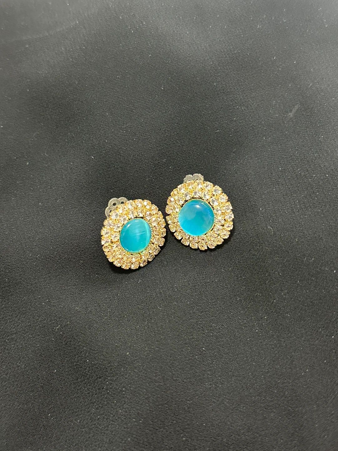 Turquoise Gemstone and Rhinestone Earrings