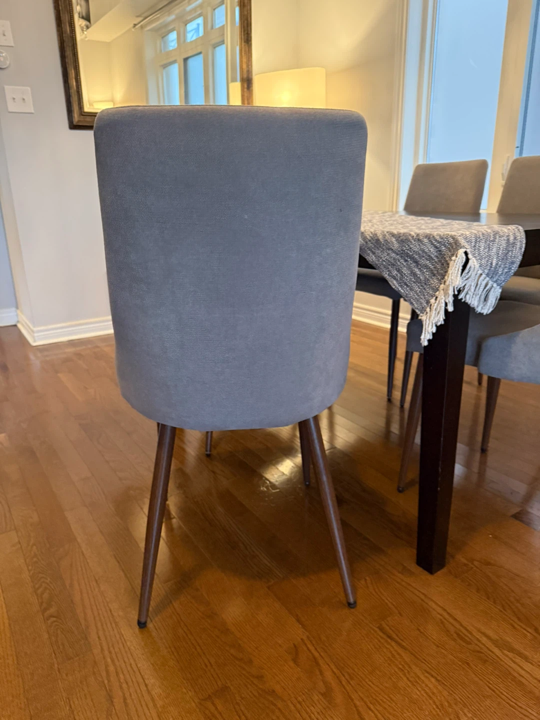 Grey Upholstered Dining Chair with Wooden Legs