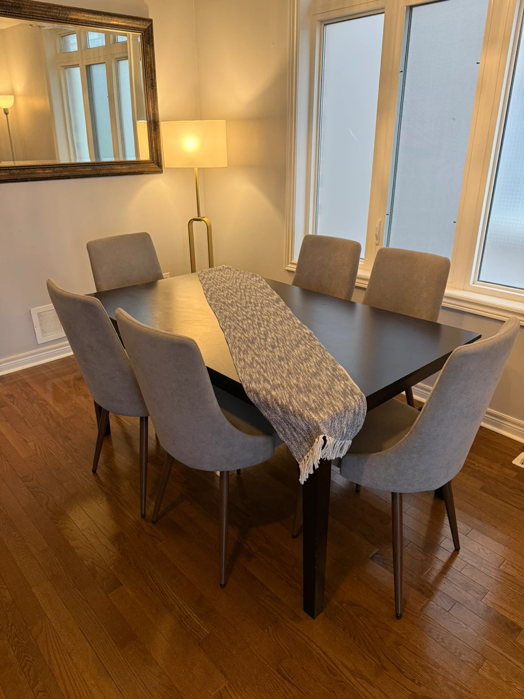 Grey Upholstered Dining Chair with Wooden Legs - photo 3