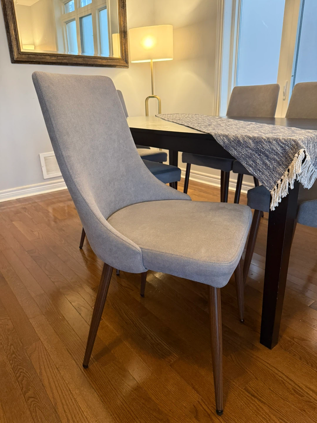 Grey Upholstered Dining Chair with Wooden Legs - photo 2