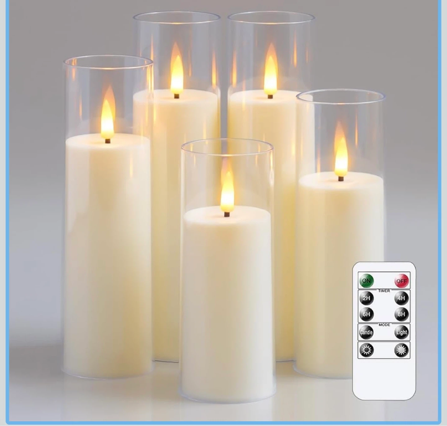 Set of 15 LED Pillar Candles with Glass Holders and Remote