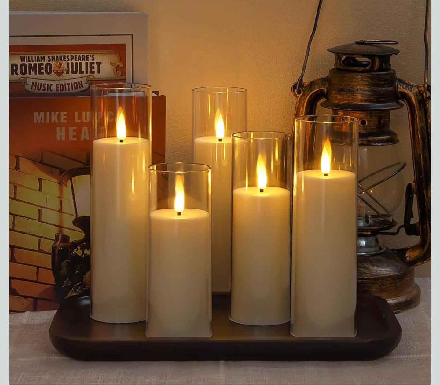 Set of 15 LED Pillar Candles with Glass Holders and Remote - photo 2