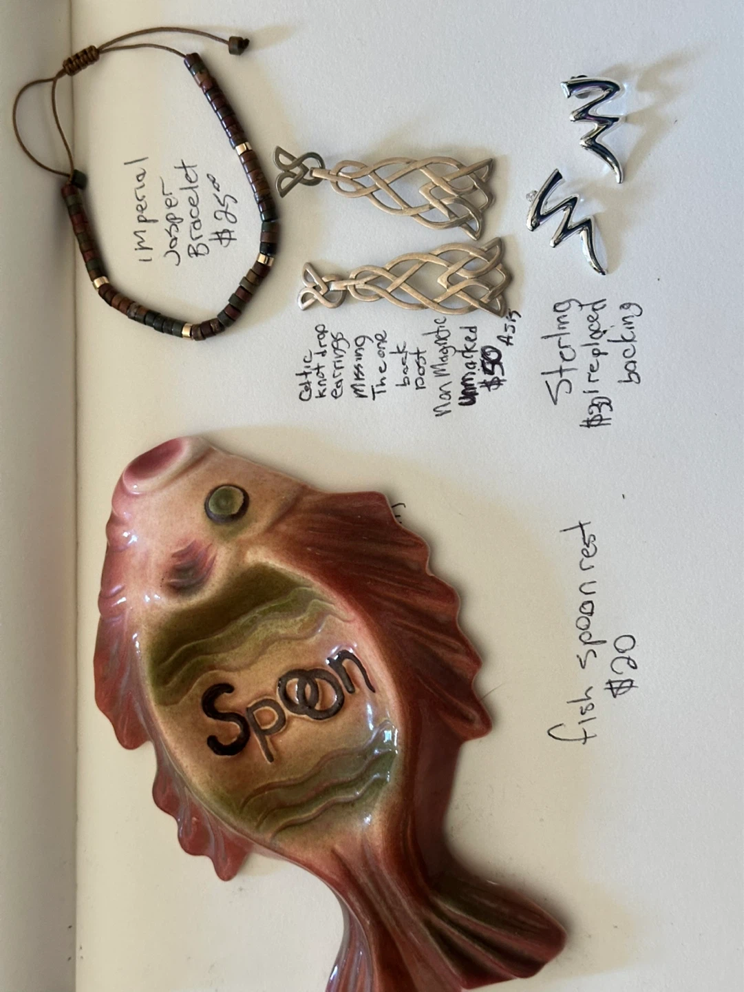 Earrings ,spoon rest bracelet individually priced