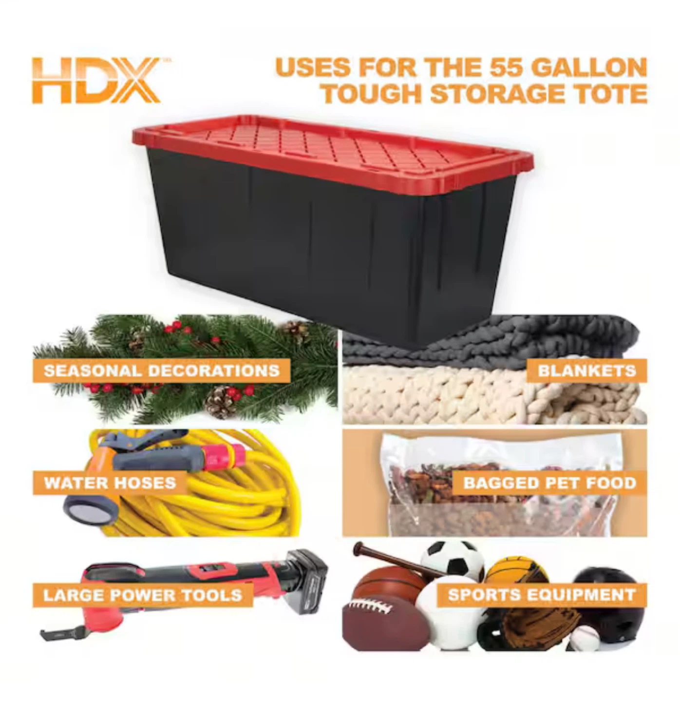 HDX 55 Gal. Tough Storage Tote in Black with Red Lid - photo 3