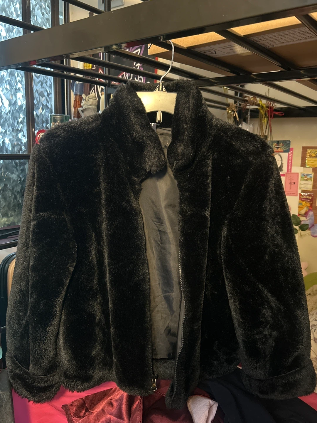 GAP Black Faux Fur Jacket - Kids XL (12)