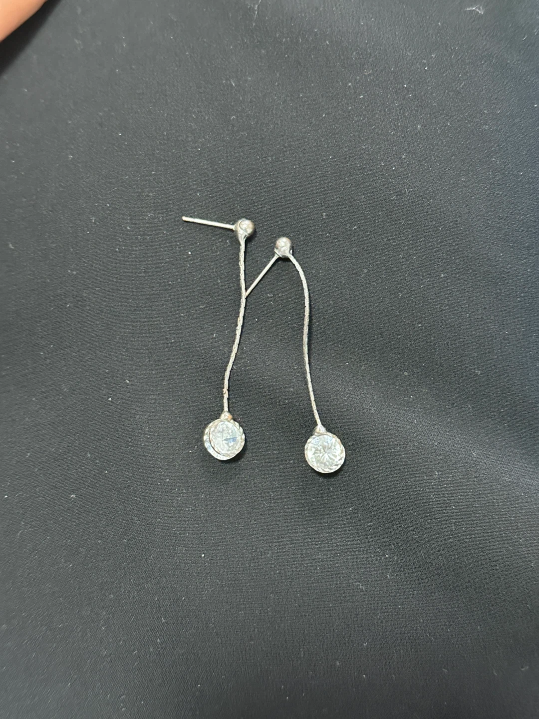 Silver Tone Drop Earrings with Clear Stones