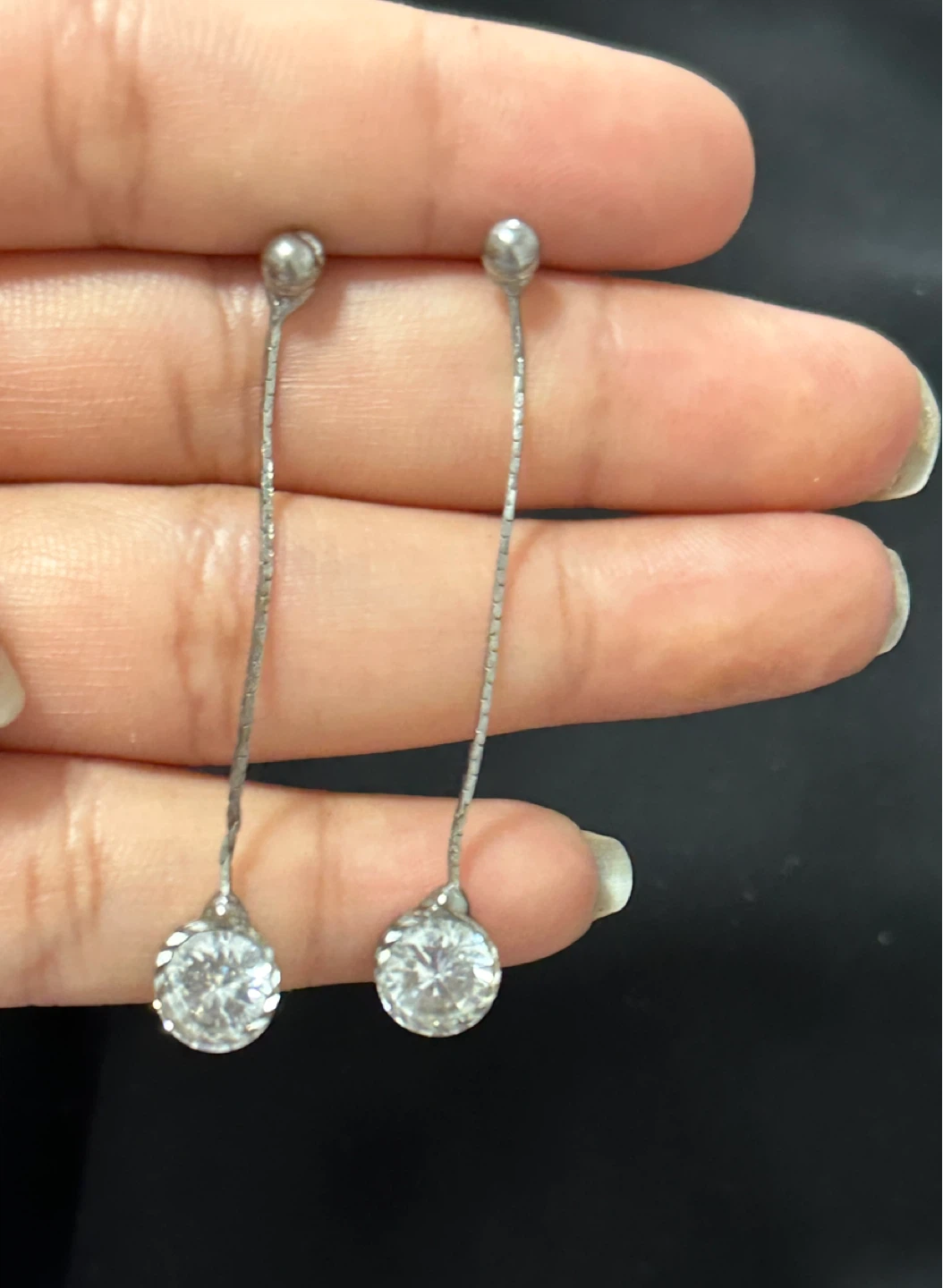 Silver Tone Drop Earrings with Clear Stones - photo 2