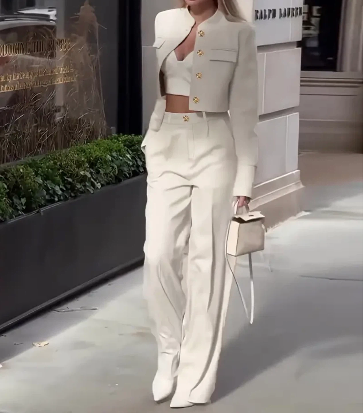 New Women's Cream Blazer and Pants Set