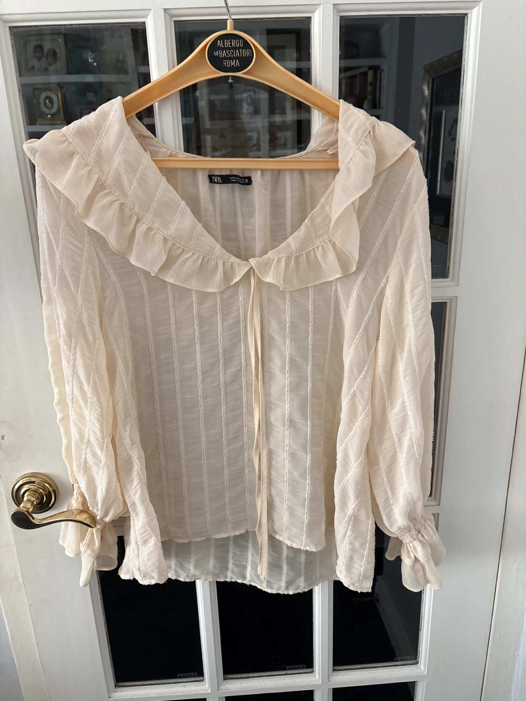 ZARA Cream Ruffle Neck Blouse - Size Medium - photo 3