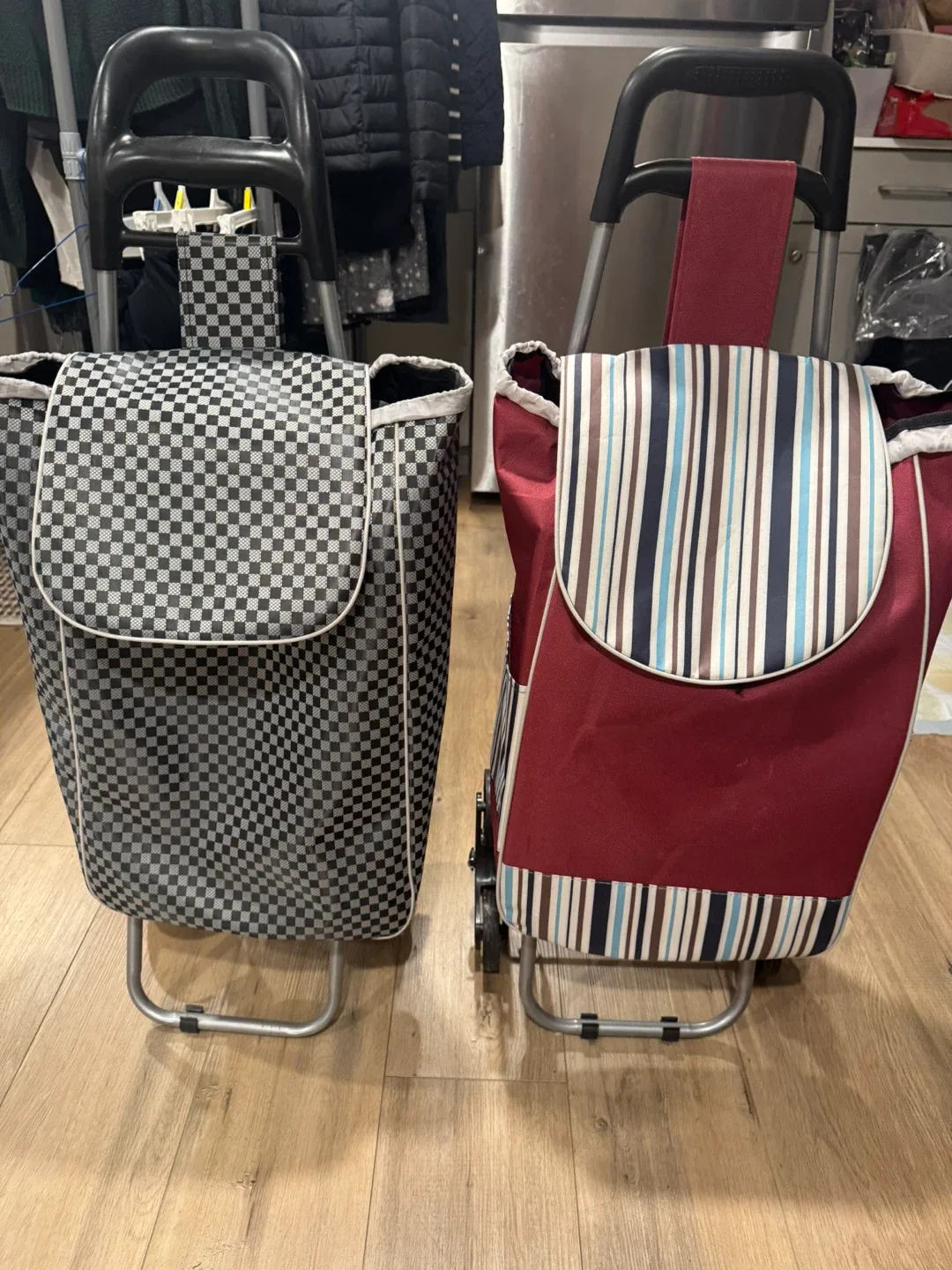 Two Shopping Trolleys - Checkerboard & Striped