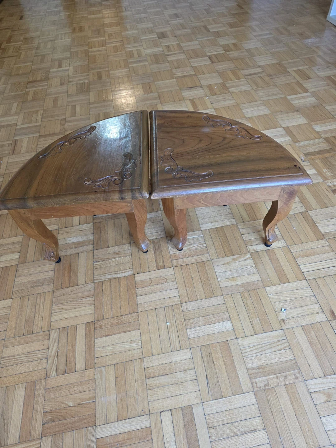 Vintage Wooden Corner Table with Carved Details
