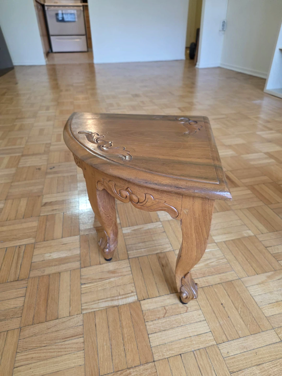 Vintage Wooden Corner Table with Carved Details - photo 2