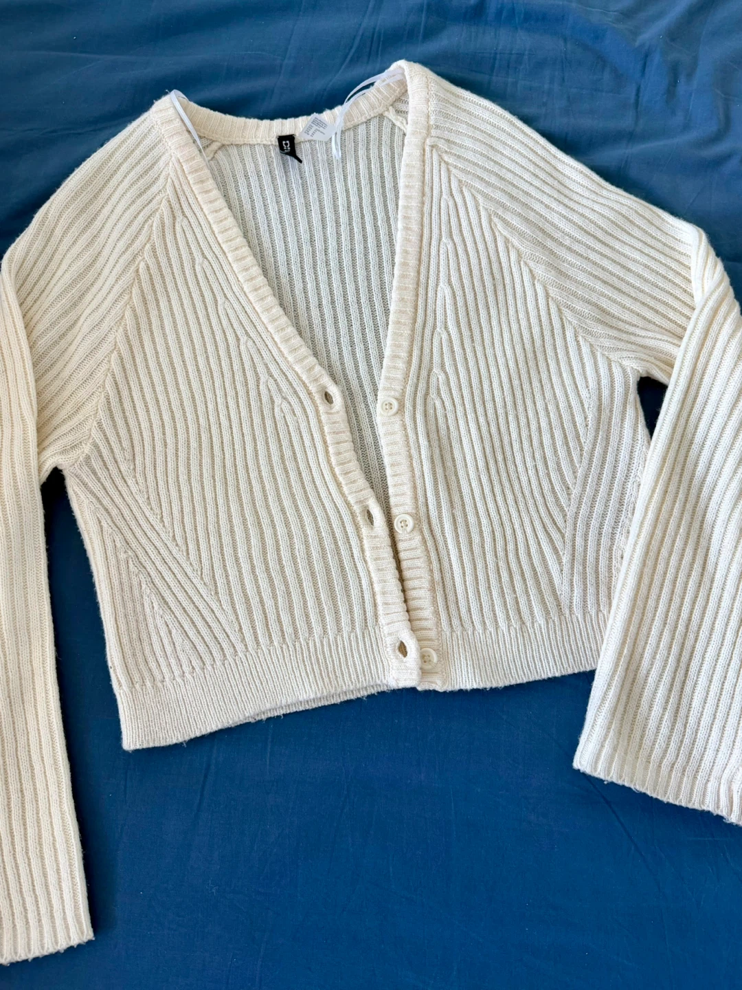 Divided by H&M Cream Ribbed Cardigan - Size M - photo 3