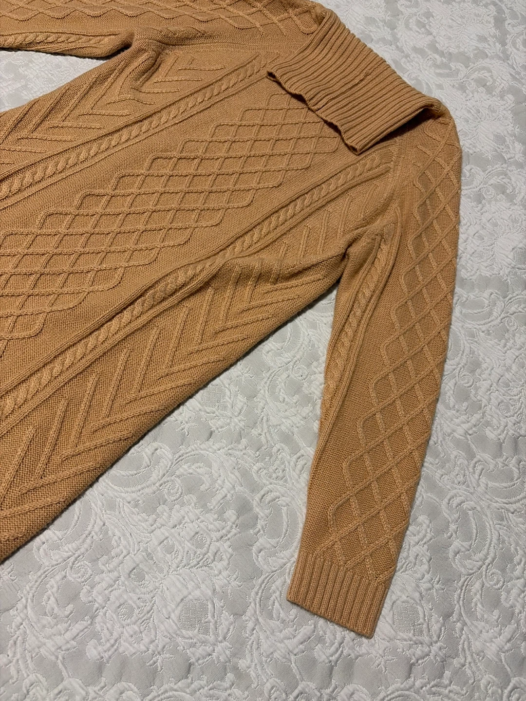 Cable Knit Sweater Dress - Camel - photo 2