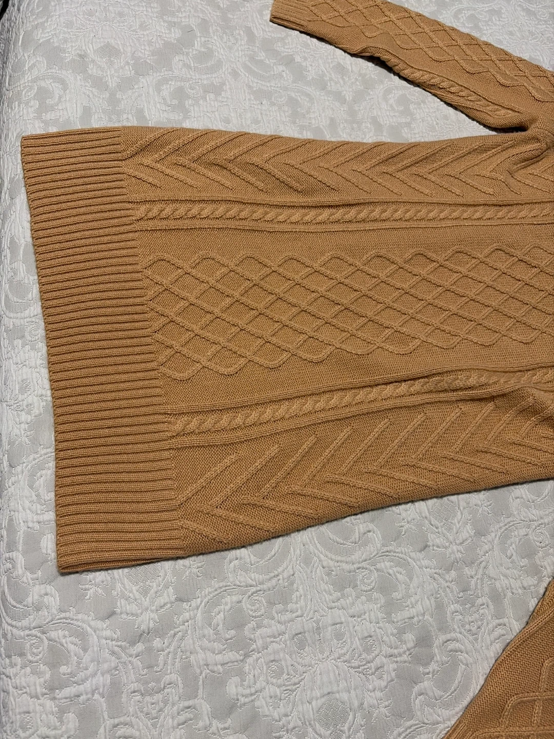 Cable Knit Sweater Dress - Camel - photo 3
