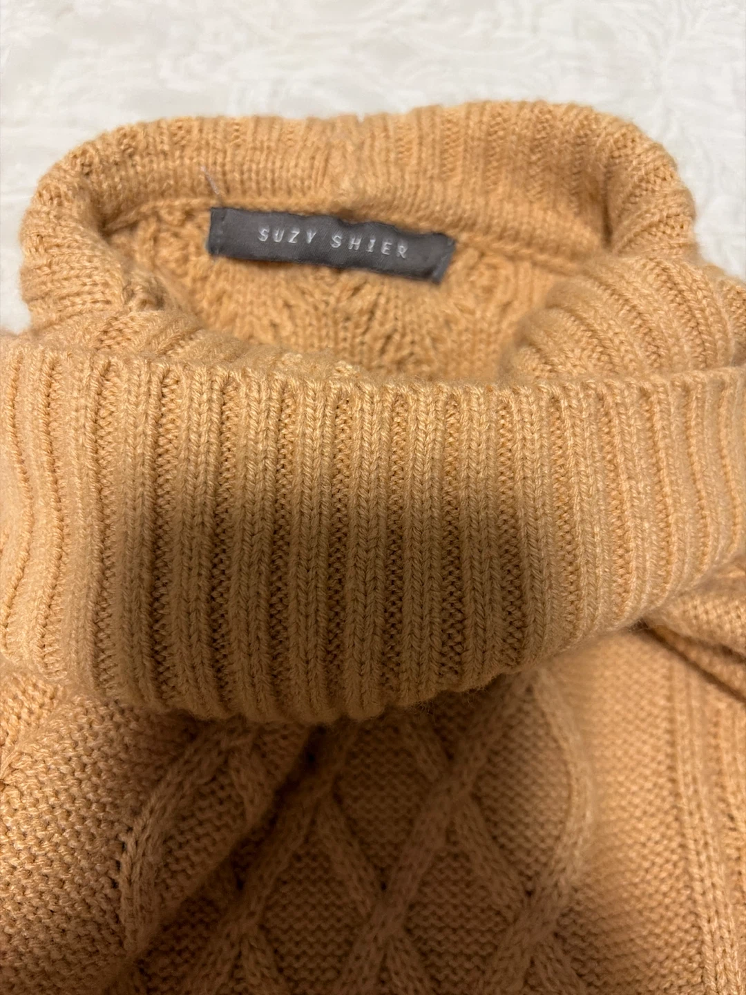 Cable Knit Sweater Dress - Camel - photo 4