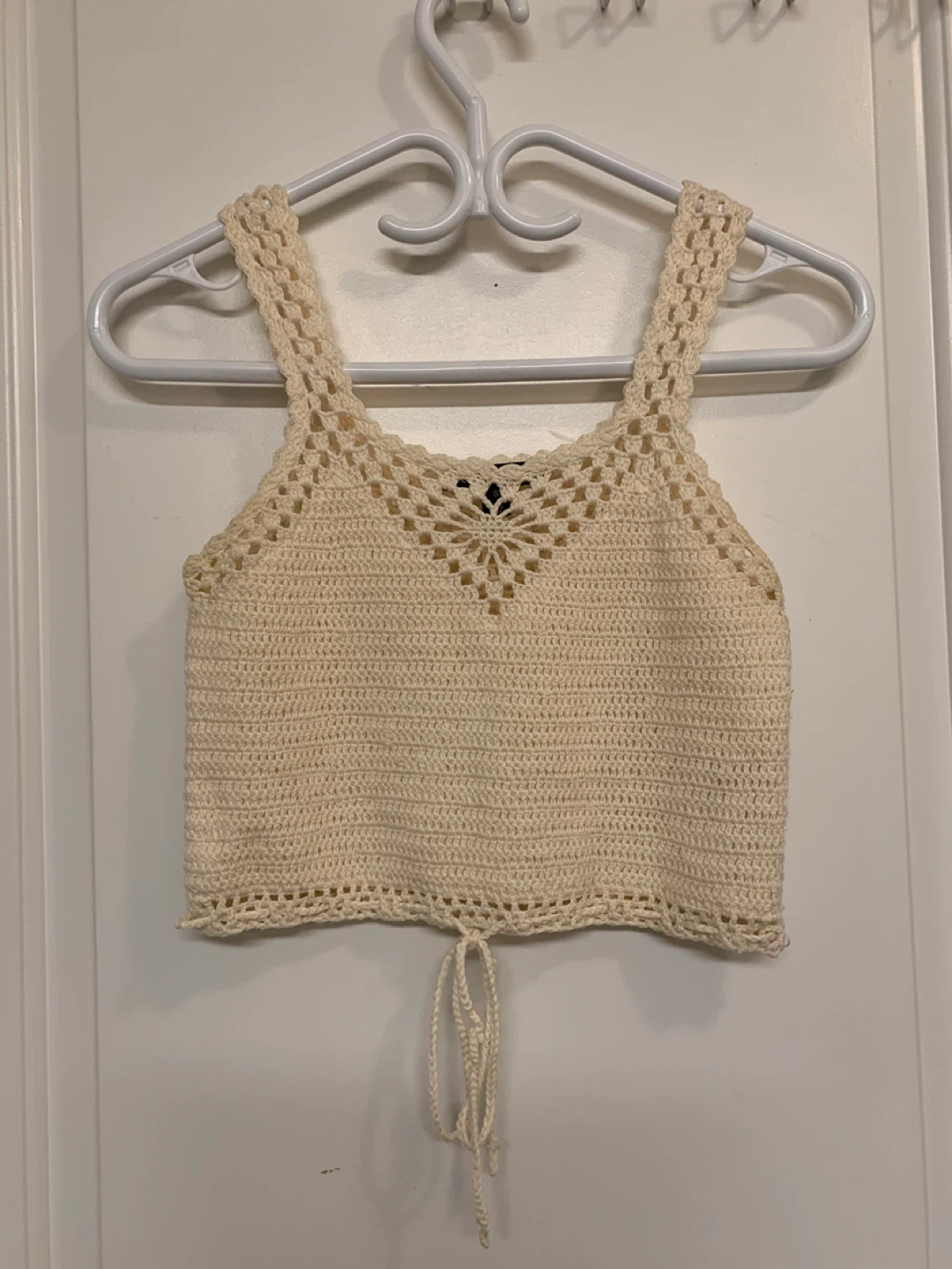 Say What? Cream Crochet Crop Tank Top Size S #freecycle