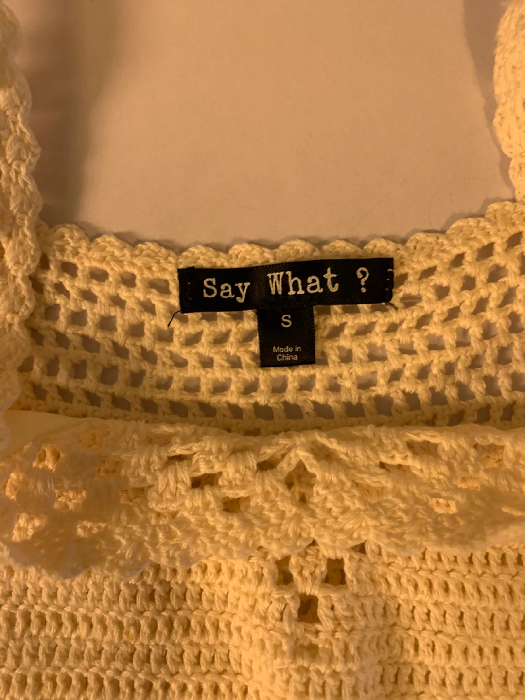 Say What? Cream Crochet Crop Tank Top Size S #freecycle - photo 4