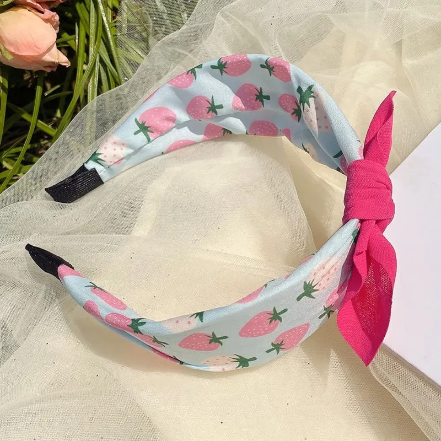 Strawberry Print Headband with Bow