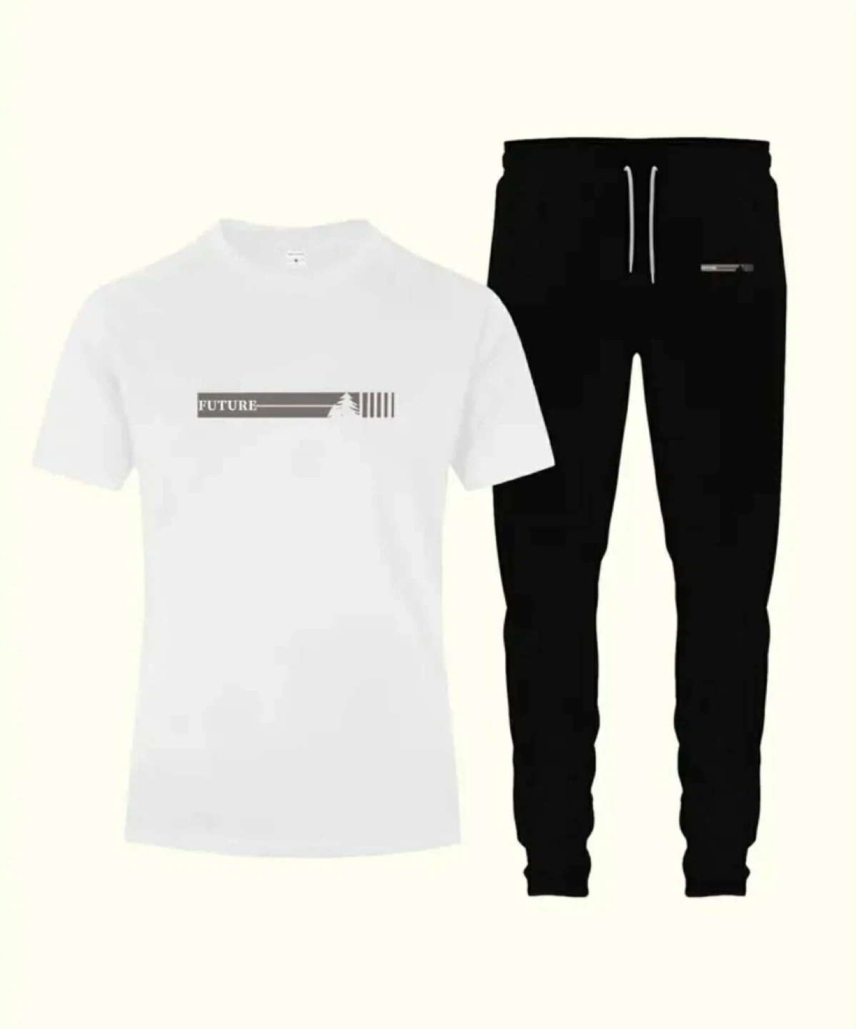 Men's White T-Shirt and Black Jogger Set - photo 5
