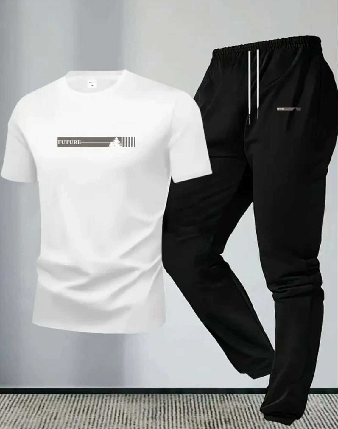 Men's White T-Shirt and Black Jogger Set - photo 2