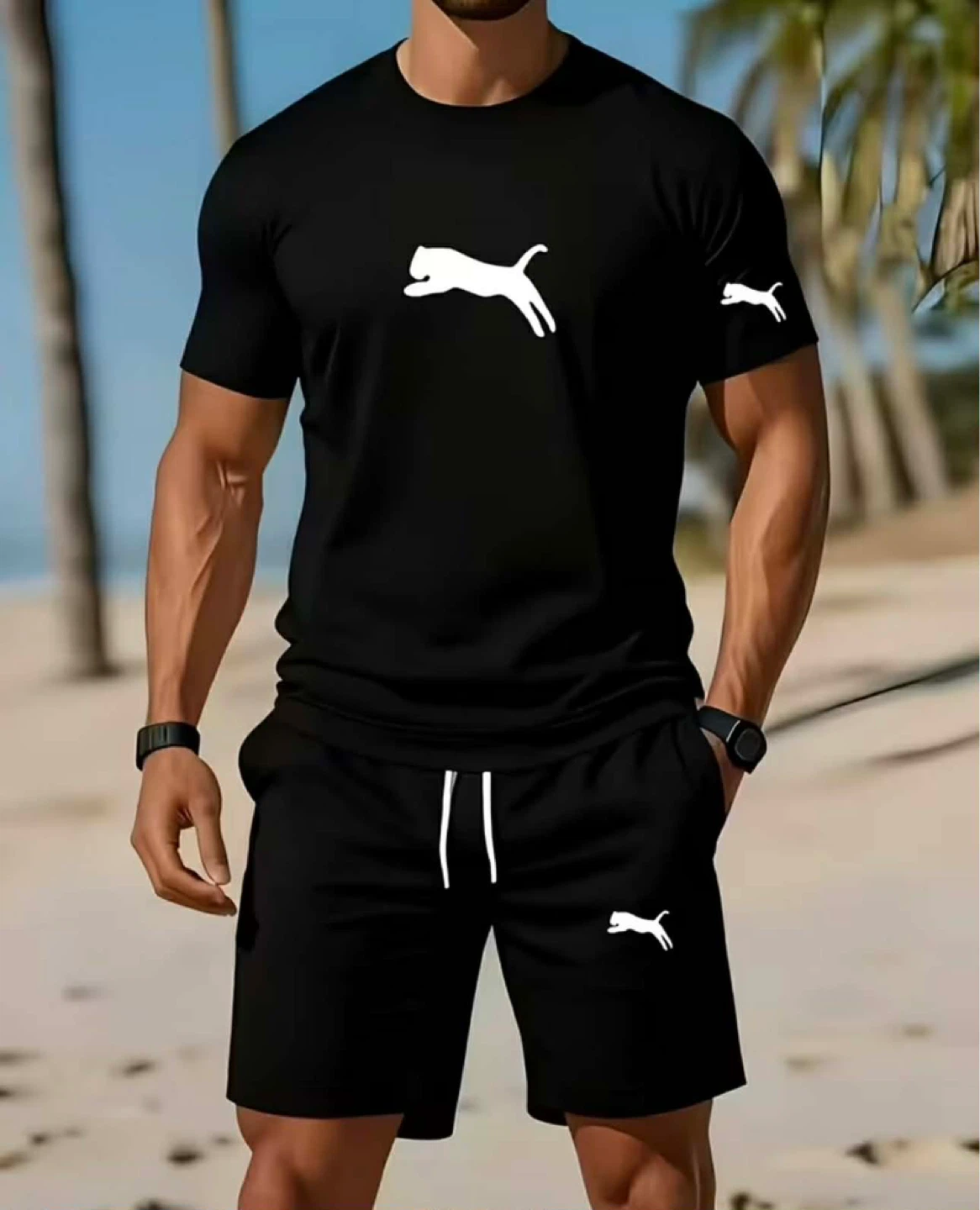 Black Puma T-Shirt and Shorts Set Size L