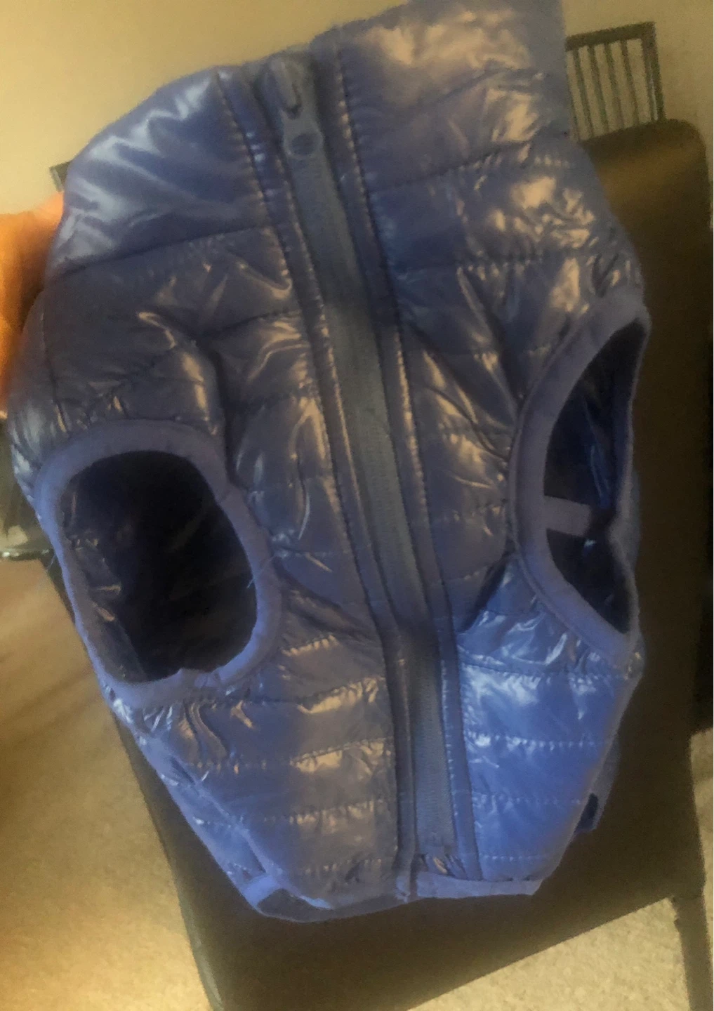 Blue Puffer  pet coat - Size L with matching bag