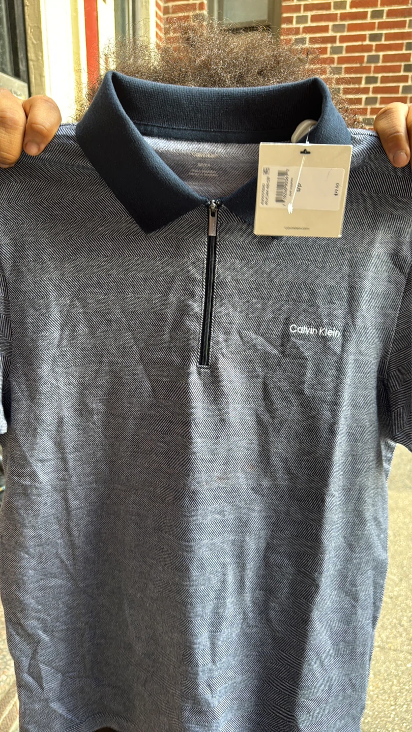 Calvin Klein Men's Zip Polo Shirt - Blue Herringbone - Size S/P - photo 2