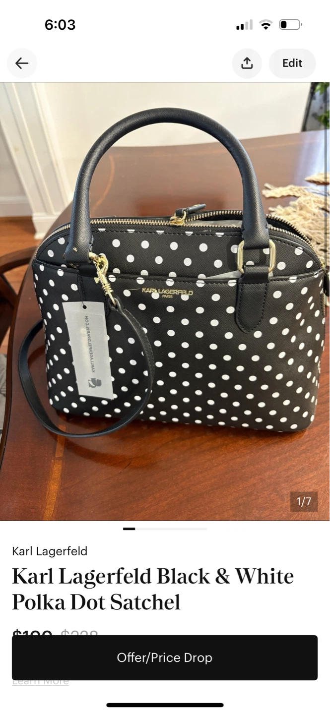 Karl Lagerfeld Black & White Polka Dot Satchel