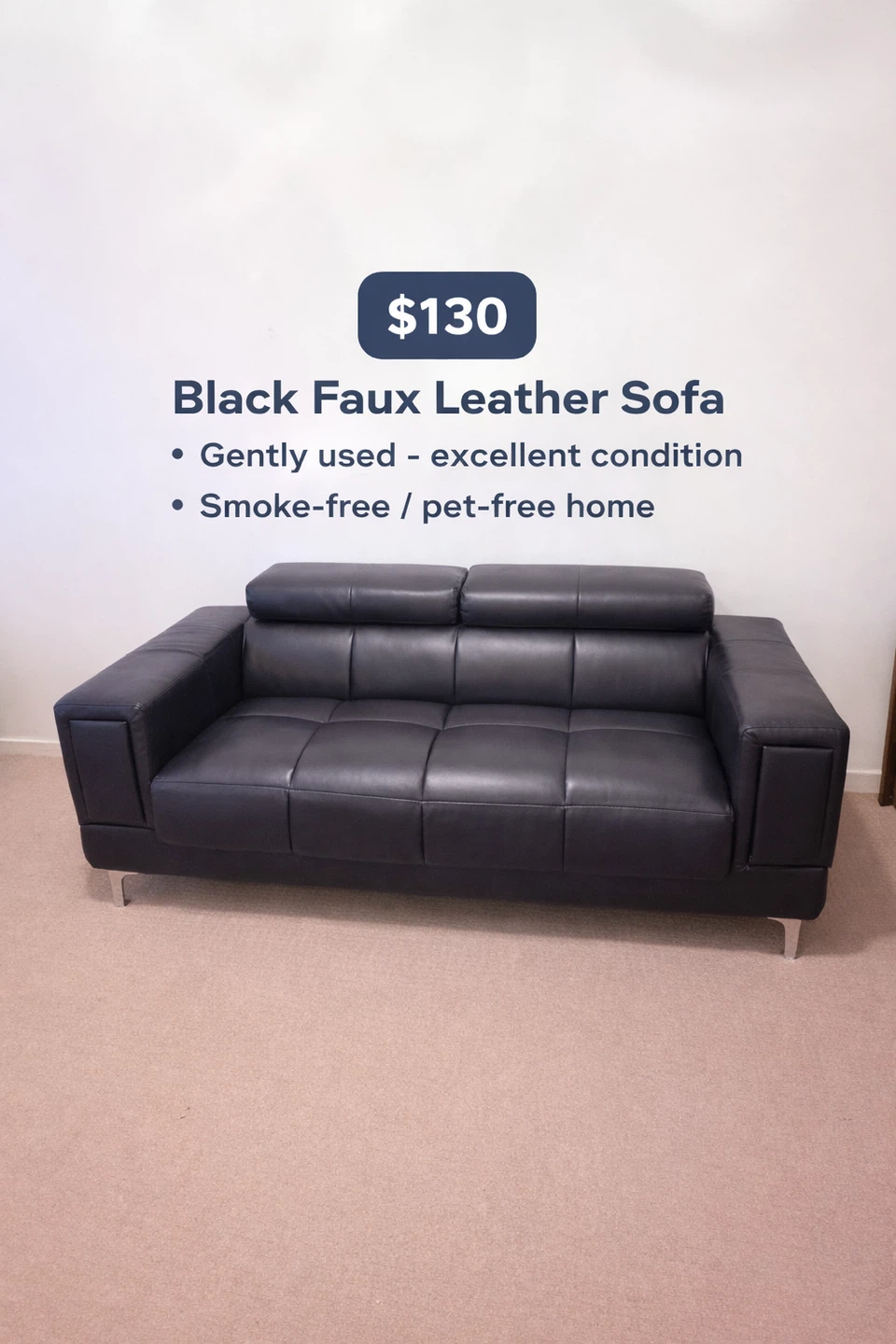 Black Faux Leather Sofa