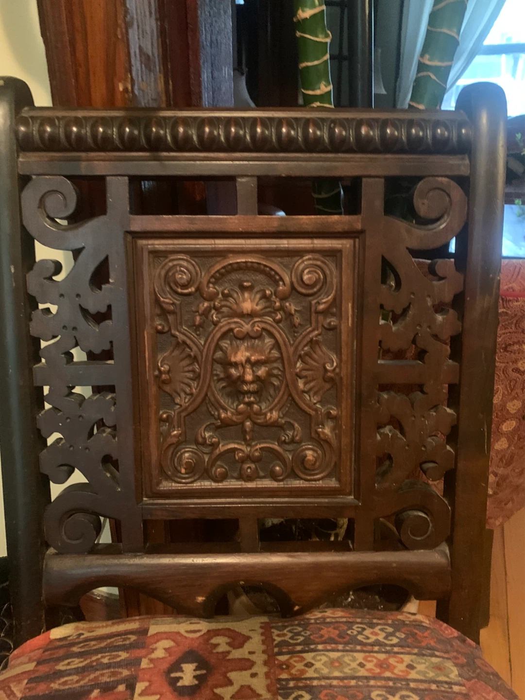 Antique Carved Wood Accent Chair with Ornate Upholstery - photo 3