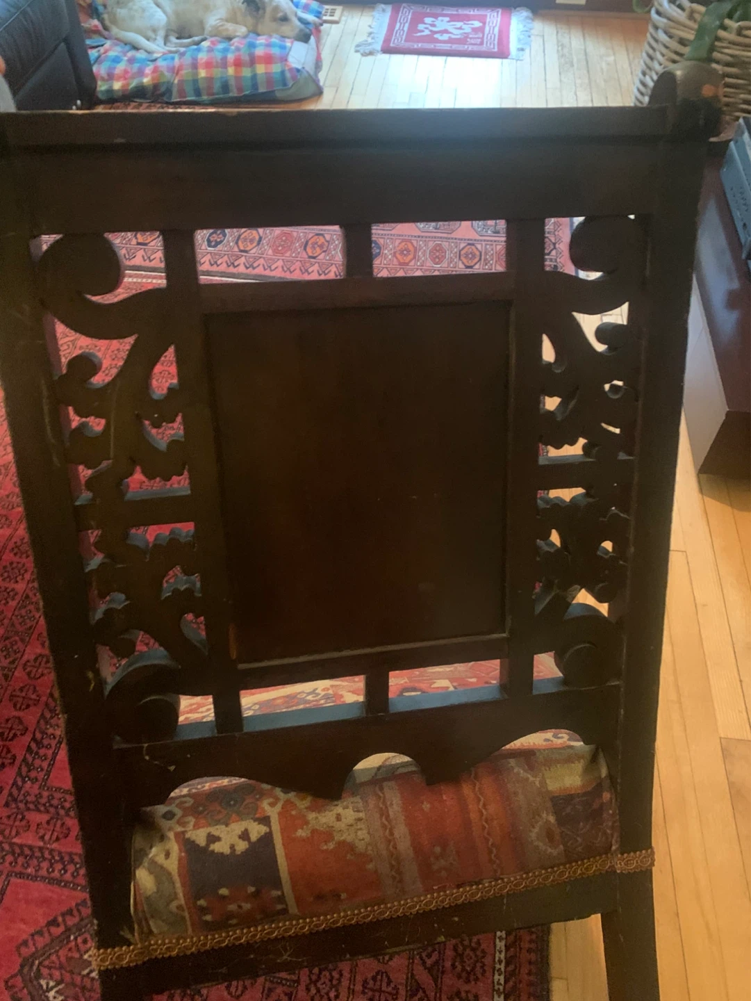 Antique Carved Wood Accent Chair with Ornate Upholstery - photo 4