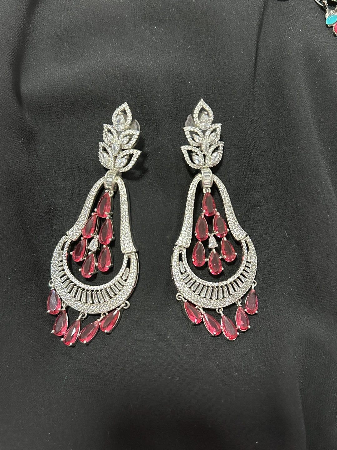 Diamond cut Rhinestone Chandelier Earrings with Red Gems - photo 2