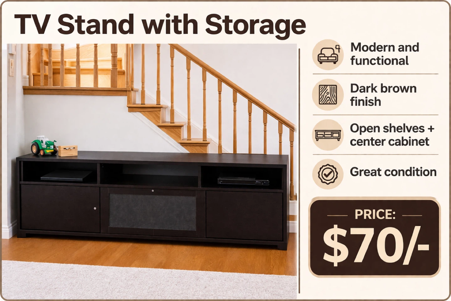 Dark Brown TV Stand with Storage
