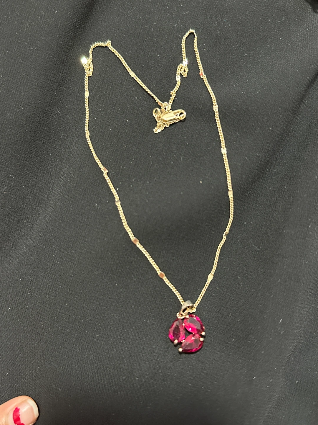 Gold Tone Necklace with Red Gemstone Pendant