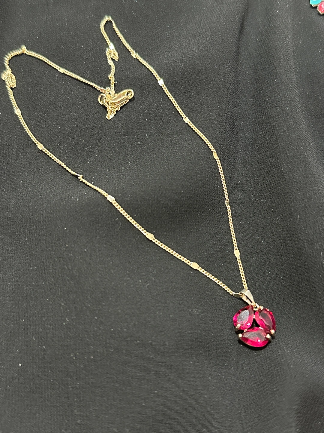 Gold Tone Necklace with Red Gemstone Pendant - photo 2