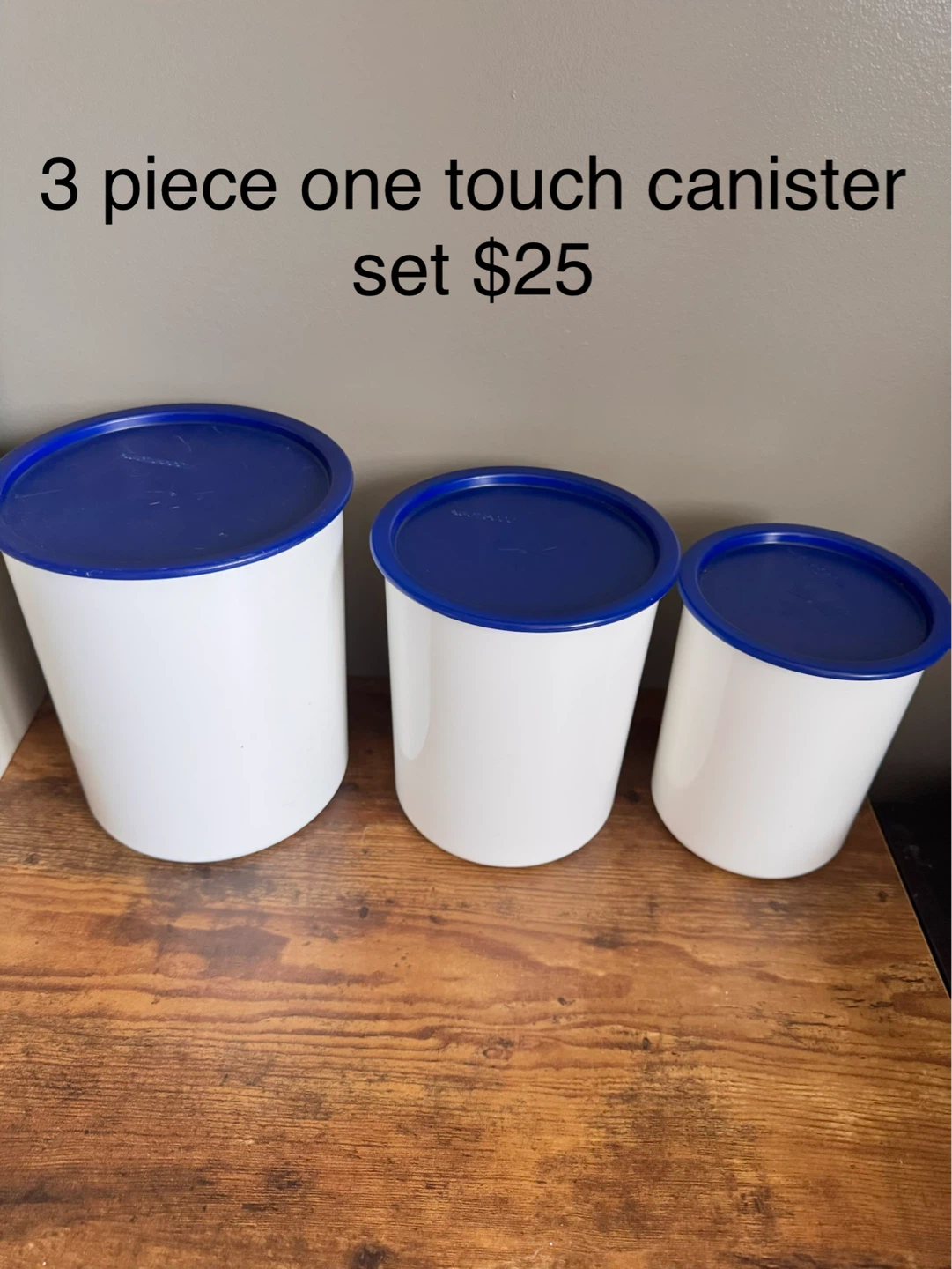 3 Piece Canister Set with Blue Lids