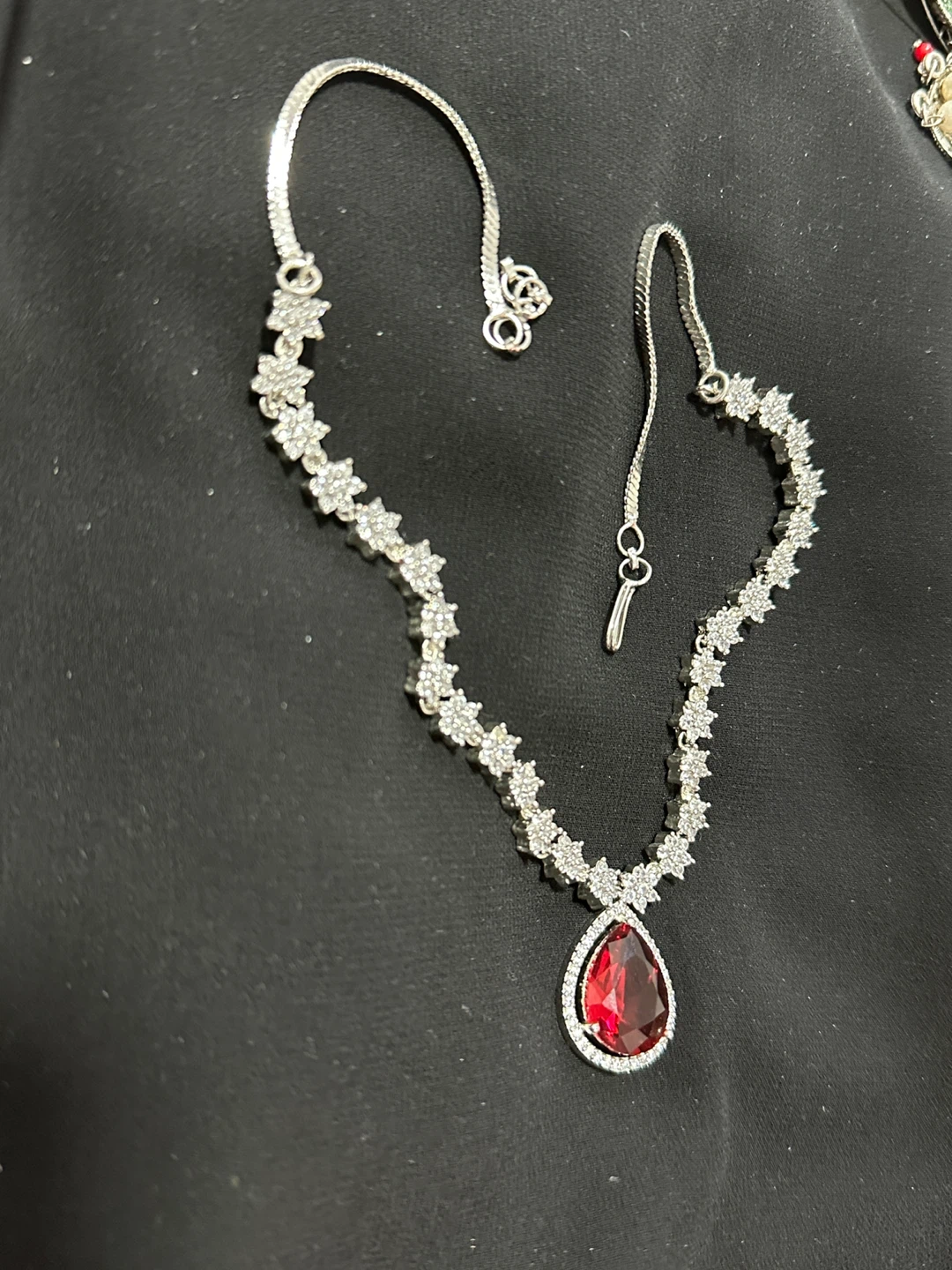 Diamond cut Necklace with Red Pear-Shaped
