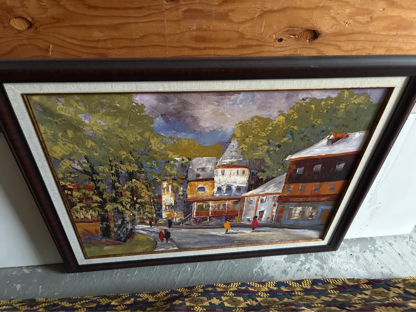 Framed Oil Painting of European Village Scene