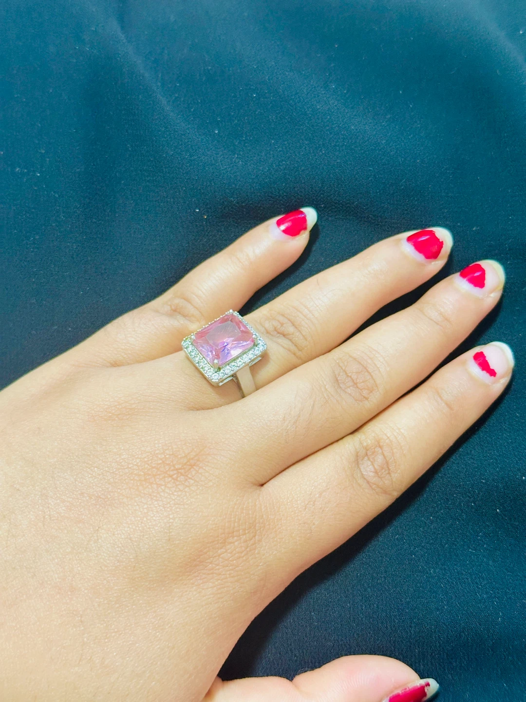 Pink Gemstone Ring with Silver Band