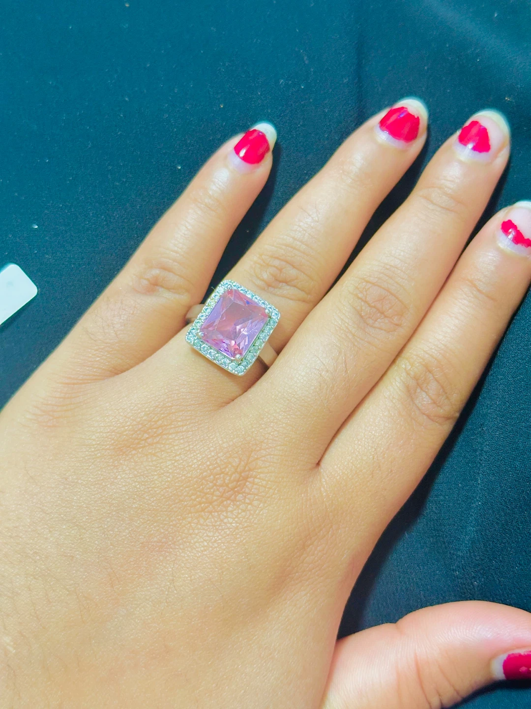 Pink Gemstone Ring with Silver Band - photo 2