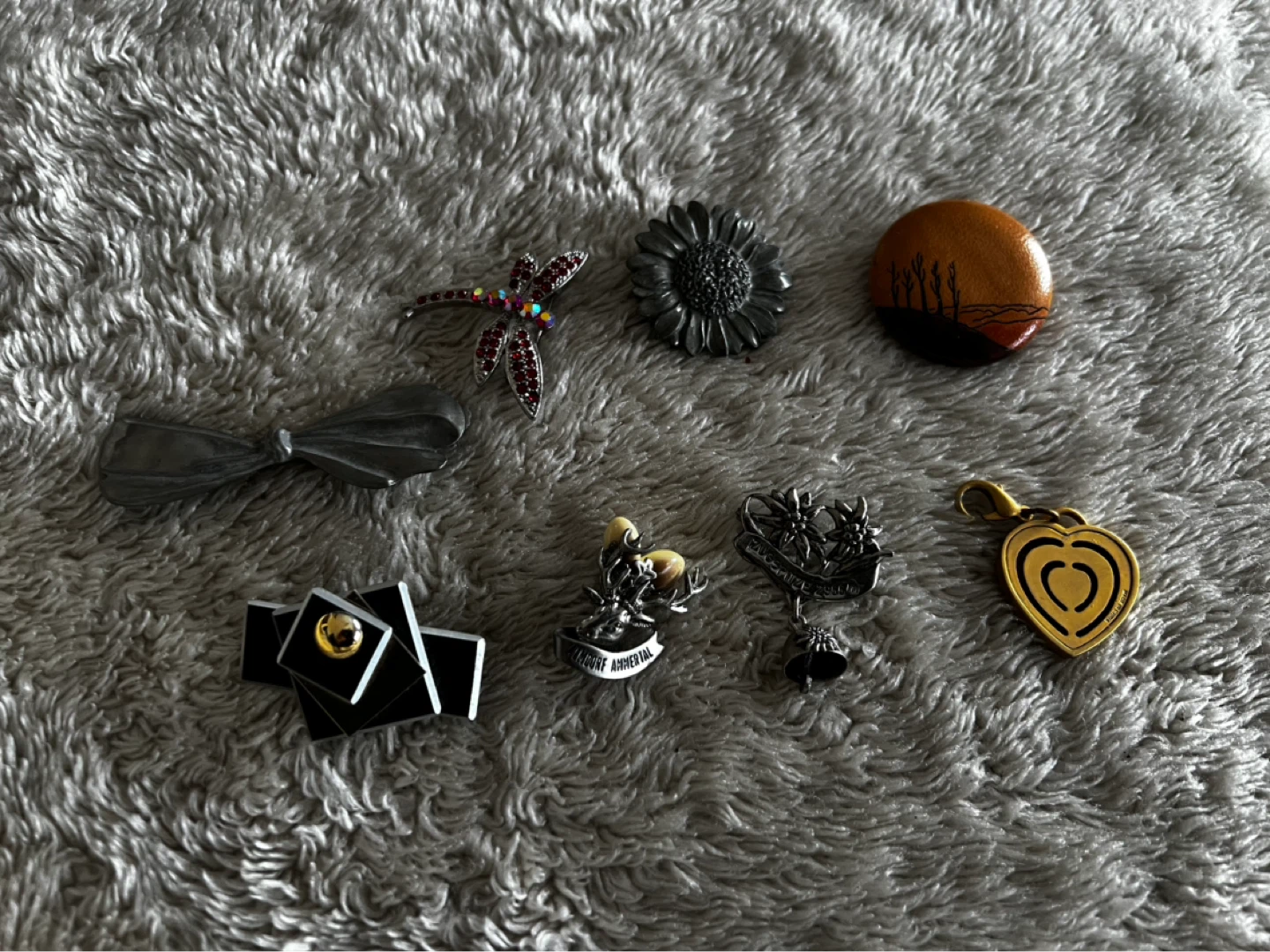 Assorted Brooch Pins and Heart Pendant Charm