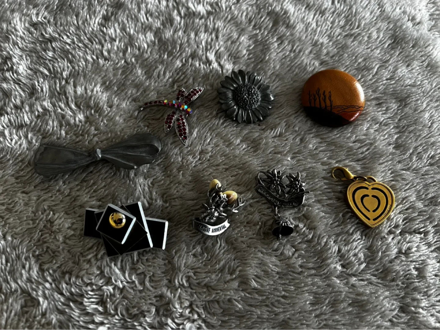 Assorted Brooch Pins and Heart Pendant Charm