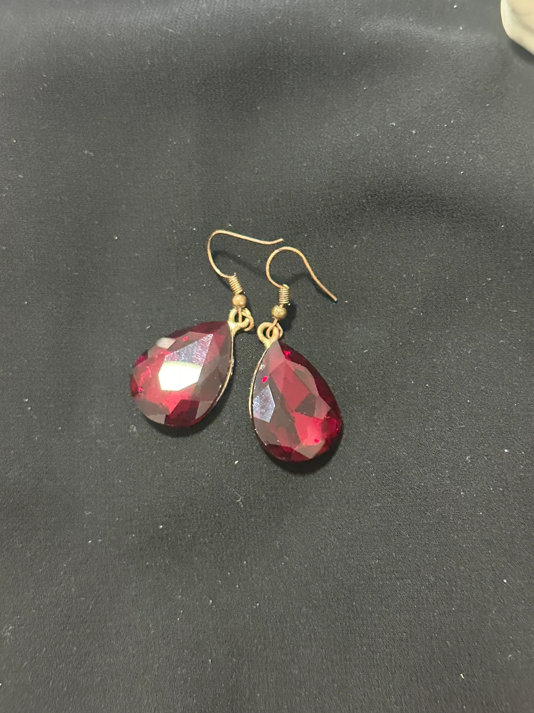 Antique Teardrop Red Gem Dangle Earrings