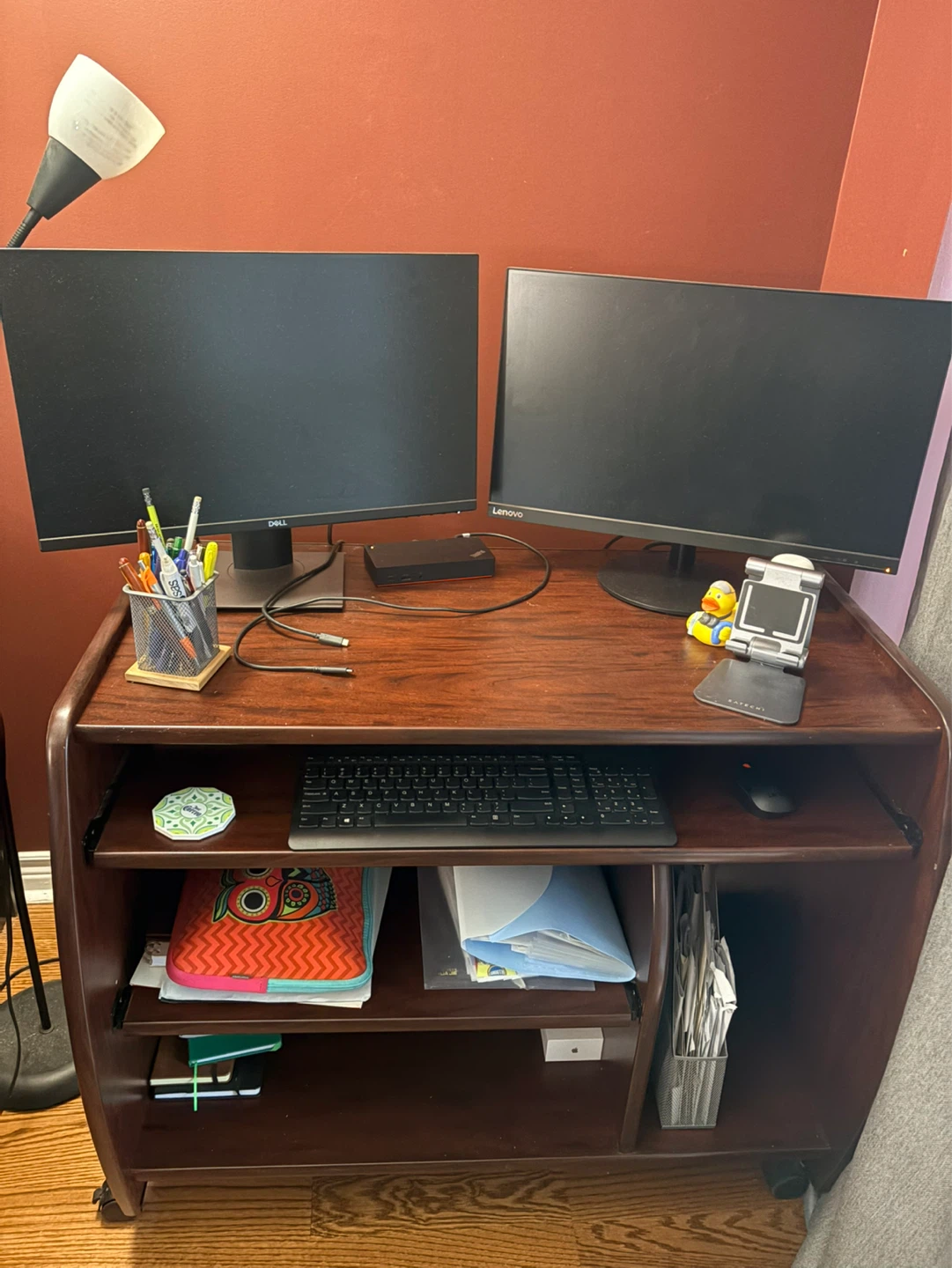 Work/study desk with pullout racks and wheels