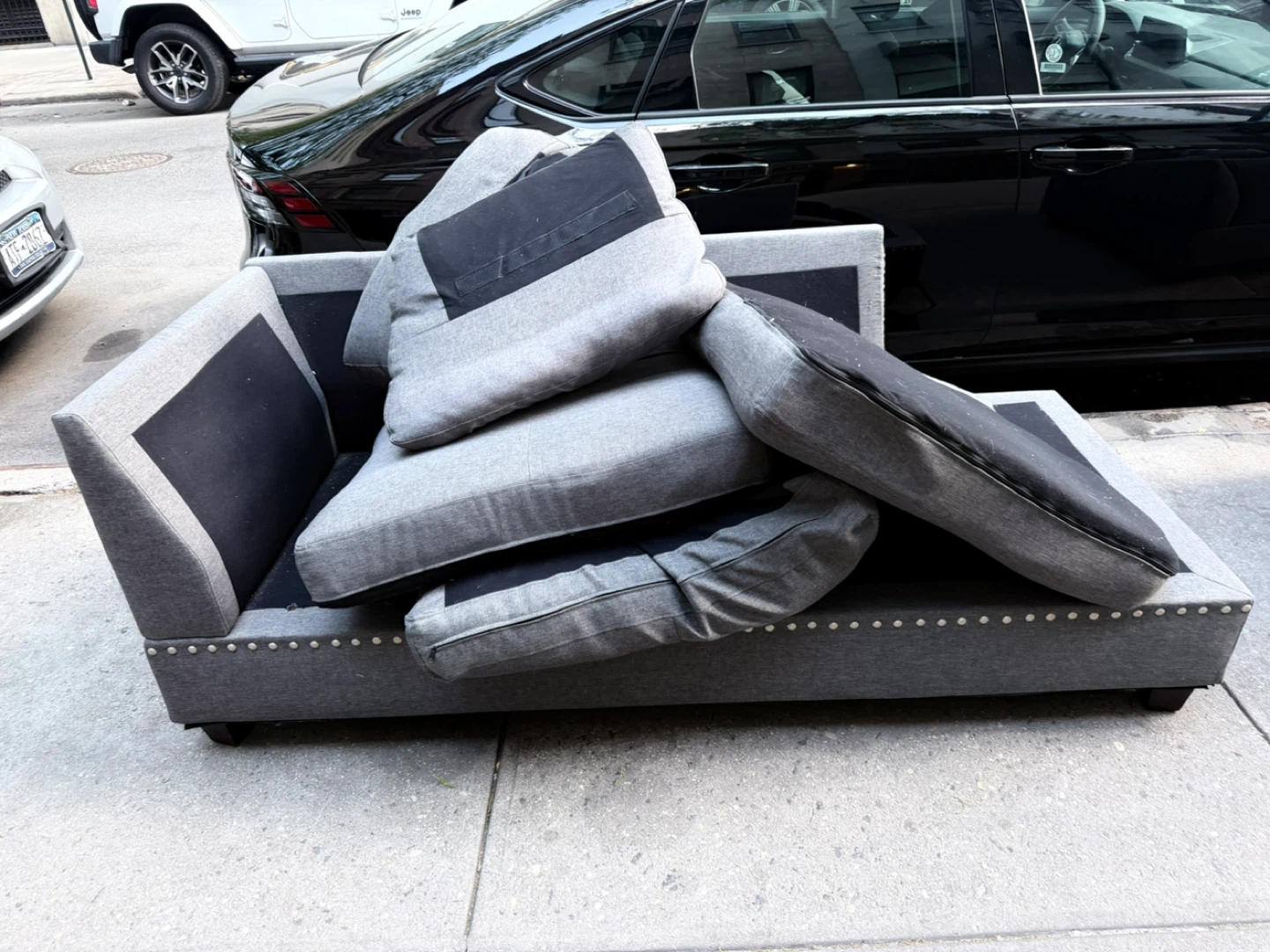 Gray Upholstered Sofa with Cushions - photo 2